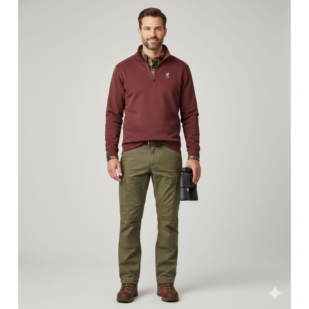 Browning 1/4 Zip Sweatshirt Maroon Long Sleeve Pullover Logo Outdoor Layer Sz XL